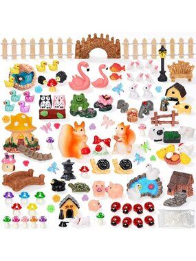 160 Pcs Miniature Fairy Garden Accessories - Resin Animals & Tiny House